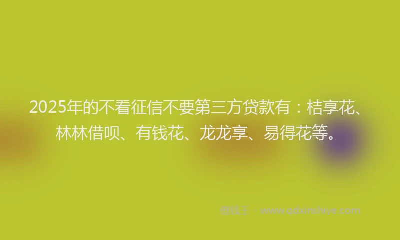 2025年的不看征信不要第三方贷款有：桔享花、林林借呗、有钱花、龙龙享、易得花等。