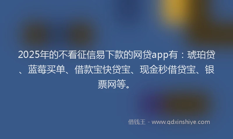 2025年的不看征信易下款的网贷app有：琥珀贷、蓝莓买单、借款宝快贷宝、现金秒借贷宝、银票网等。