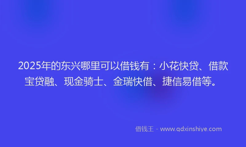 2025年的东兴哪里可以借钱有：小花快贷、借款宝贷融、现金骑士、金瑞快借、捷信易借等。