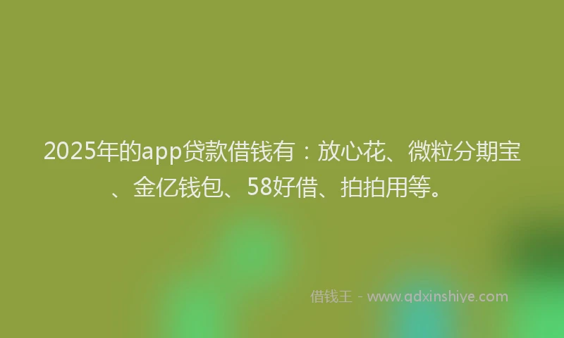 2025年的app贷款借钱有：放心花、微粒分期宝、金亿钱包、58好借、拍拍用等。