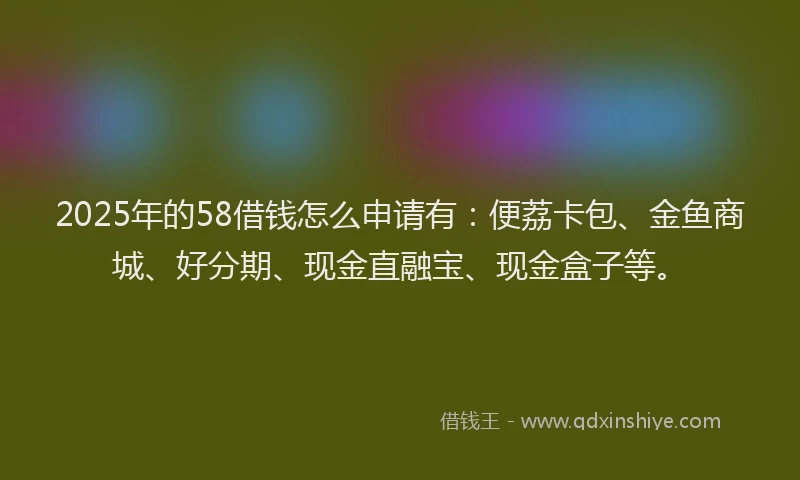 2025年的58借钱怎么申请有：便荔卡包、金鱼商城、好分期、现金直融宝、现金盒子等。