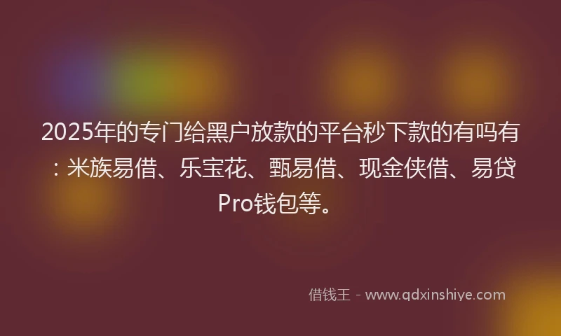 2025年的专门给黑户放款的平台秒下款的有吗有：米族易借、乐宝花、甄易借、现金侠借、易贷Pro钱包等。