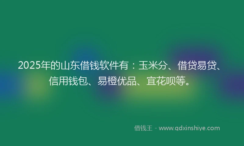 2025年的山东借钱软件有：玉米分、借贷易贷、信用钱包、易橙优品、宜花呗等。