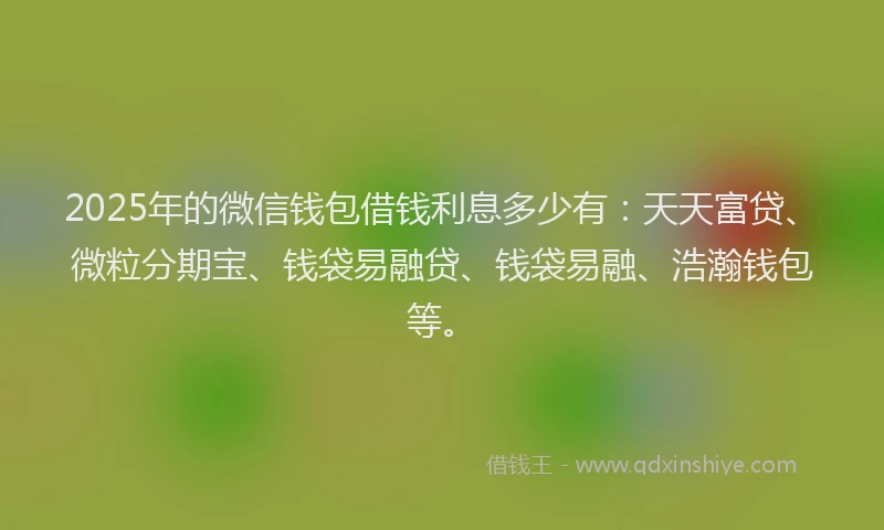 2025年的微信钱包借钱利息多少有：天天富贷、微粒分期宝、钱袋易融贷、钱袋易融、浩瀚钱包等。