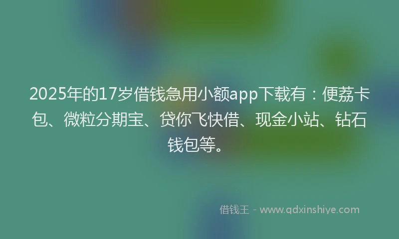 2025年的17岁借钱急用小额app下载有：便荔卡包、微粒分期宝、贷你飞快借、现金小站、钻石钱包等。