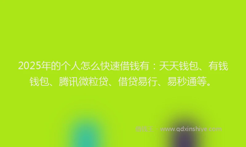 2025年的个人怎么快速借钱有：天天钱包、有钱钱包、腾讯微粒贷、借贷易行、易秒通等。