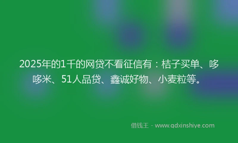 2025年的1千的网贷不看征信有：桔子买单、哆哆米、51人品贷、鑫诚好物、小麦粒等。