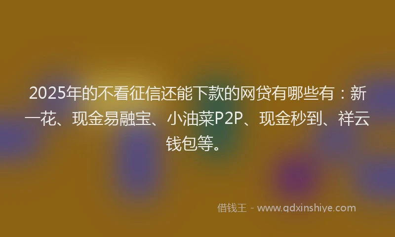 2025年的不看征信还能下款的网贷有哪些有：新一花、现金易融宝、小油菜P2P、现金秒到、祥云钱包等。