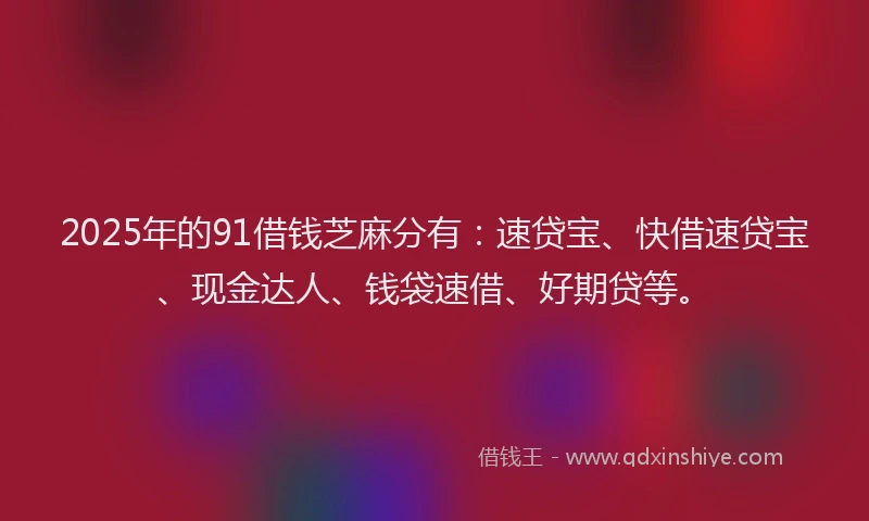 2025年的91借钱芝麻分有：速贷宝、快借速贷宝、现金达人、钱袋速借、好期贷等。