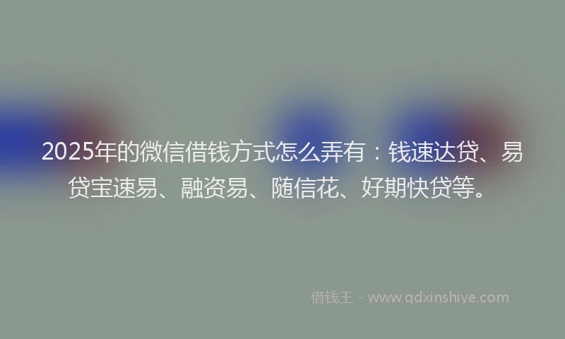 2025年的微信借钱方式怎么弄有：钱速达贷、易贷宝速易、融资易、随信花、好期快贷等。
