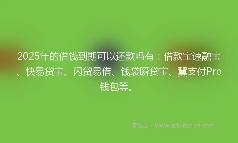 2025年的借钱到期可以还款吗有：借款宝速融宝、快易贷宝、闪贷易借、钱袋瞬贷宝、翼支付Pro钱包等。