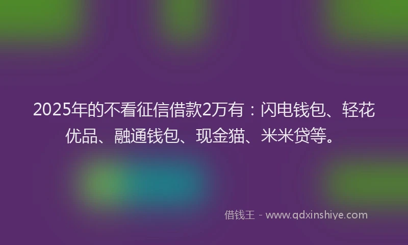 2025年的不看征信借款2万有：闪电钱包、轻花优品、融通钱包、现金猫、米米贷等。