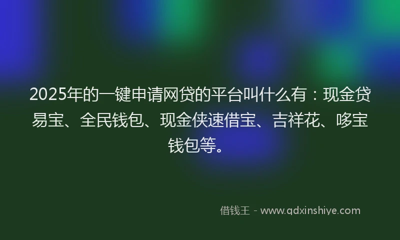 2025年的一键申请网贷的平台叫什么有：现金贷易宝、全民钱包、现金侠速借宝、吉祥花、哆宝钱包等。