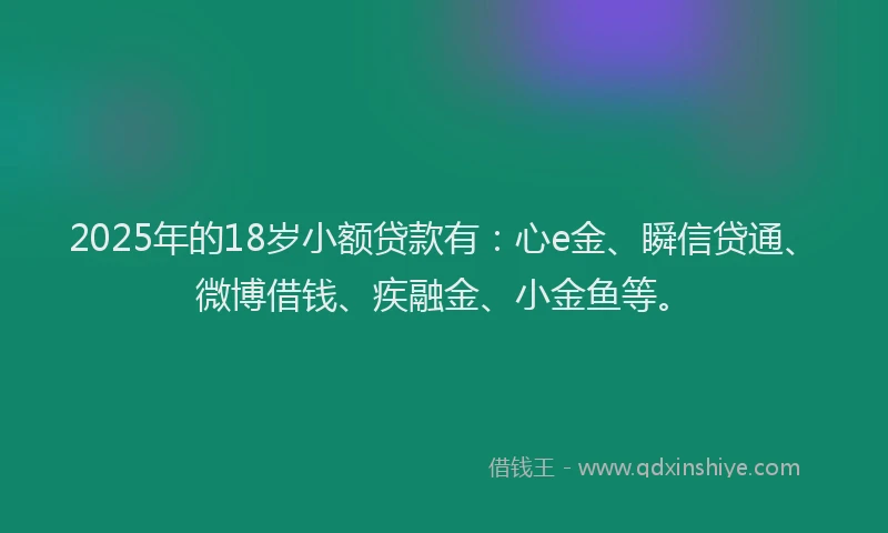 2025年的18岁小额贷款有：心e金、瞬信贷通、微博借钱、疾融金、小金鱼等。
