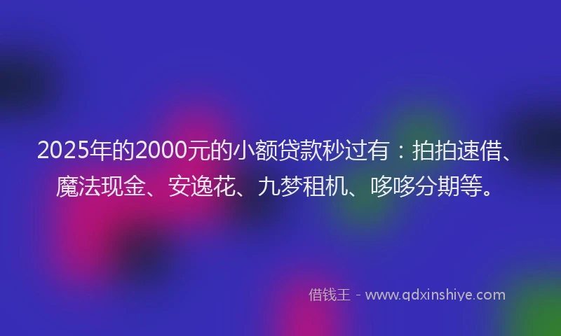 2025年的2000元的小额贷款秒过有：拍拍速借、魔法现金、安逸花、九梦租机、哆哆分期等。