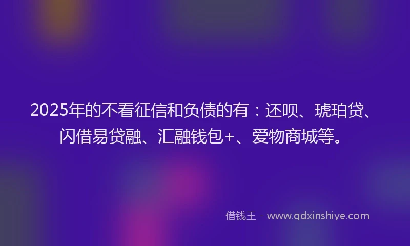 2025年的不看征信和负债的有：还呗、琥珀贷、闪借易贷融、汇融钱包+、爱物商城等。