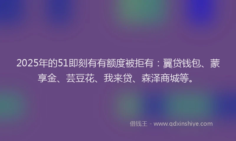 2025年的51即刻有有额度被拒有：翼贷钱包、蒙享金、芸豆花、我来贷、森泽商城等。