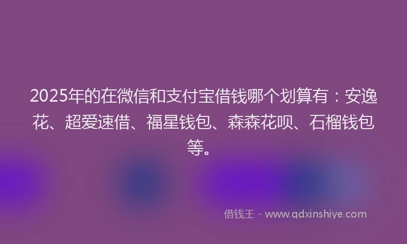 2025年的在微信和支付宝借钱哪个划算有：安逸花、超爱速借、福星钱包、森森花呗、石榴钱包等。