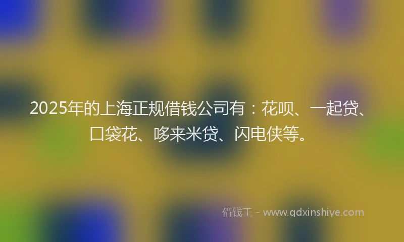 2025年的上海正规借钱公司有：花呗、一起贷、口袋花、哆来米贷、闪电侠等。