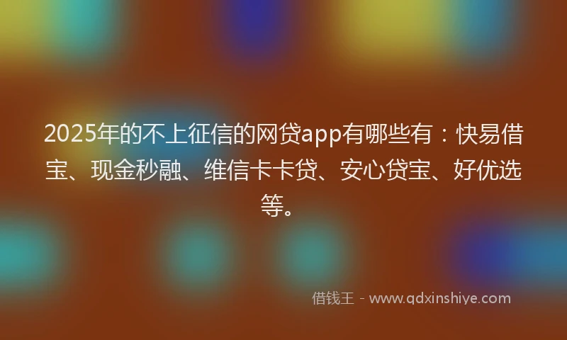 2025年的不上征信的网贷app有哪些有：快易借宝、现金秒融、维信卡卡贷、安心贷宝、好优选等。
