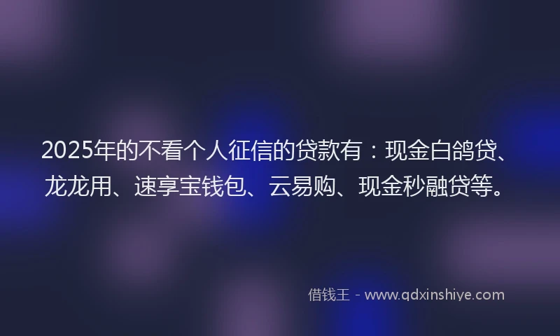 2025年的不看个人征信的贷款有：现金白鸽贷、龙龙用、速享宝钱包、云易购、现金秒融贷等。