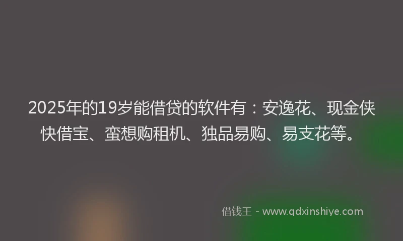 2025年的19岁能借贷的软件有：安逸花、现金侠快借宝、蛮想购租机、独品易购、易支花等。