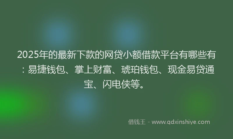 2025年的最新下款的网贷小额借款平台有哪些有：易捷钱包、掌上财富、琥珀钱包、现金易贷通宝、闪电侠等。
