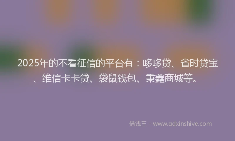2025年的不看征信的平台有：哆哆贷、省时贷宝、维信卡卡贷、袋鼠钱包、秉鑫商城等。