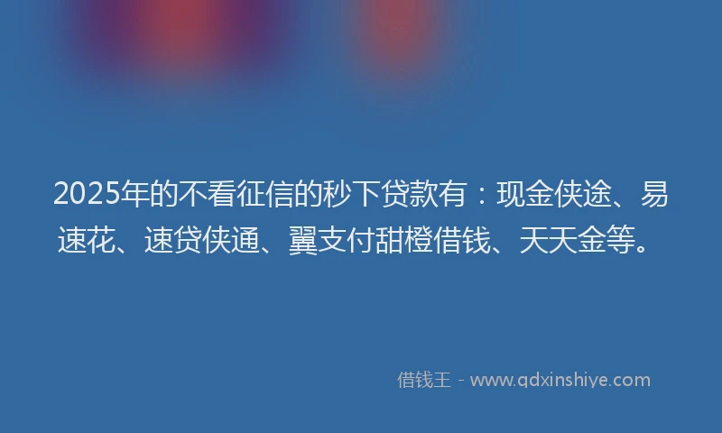 2025年的不看征信的秒下贷款有：现金侠途、易速花、速贷侠通、翼支付甜橙借钱、天天金等。