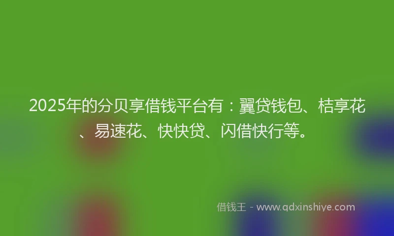 2025年的分贝享借钱平台有：翼贷钱包、桔享花、易速花、快快贷、闪借快行等。
