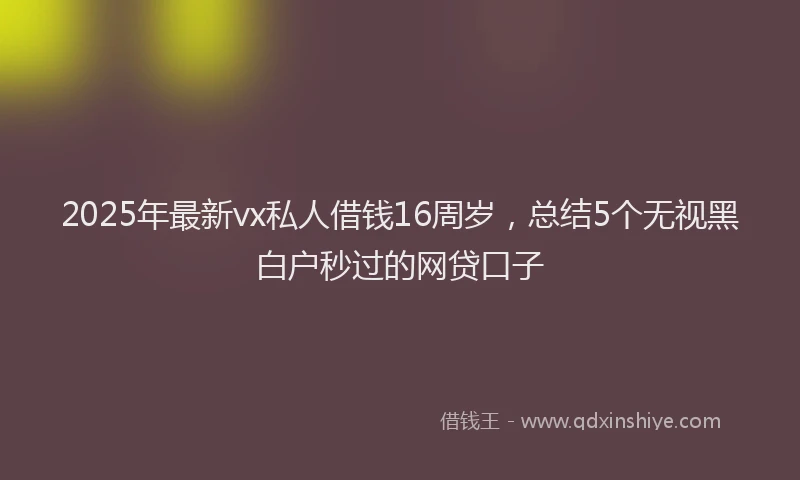 2025年最新vx私人借钱16周岁，总结5个无视黑白户秒过的网贷口子