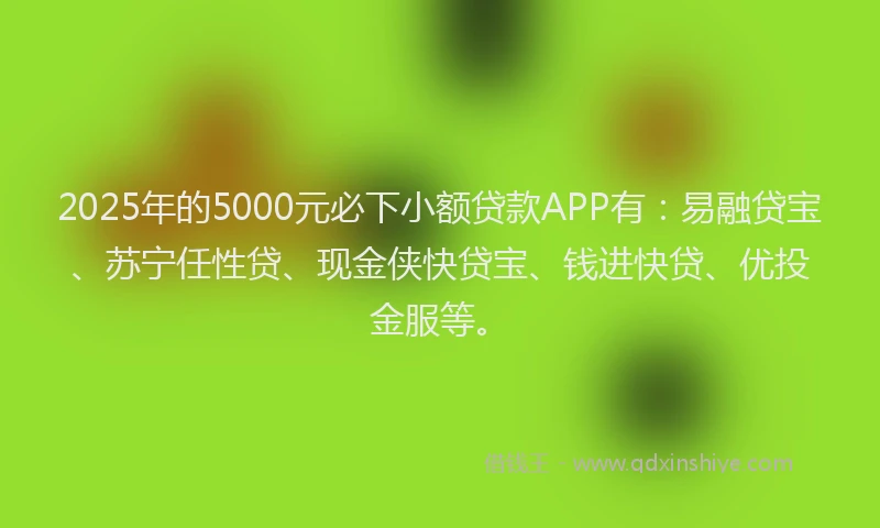 2025年的5000元必下小额贷款APP有：易融贷宝、苏宁任性贷、现金侠快贷宝、钱进快贷、优投金服等。