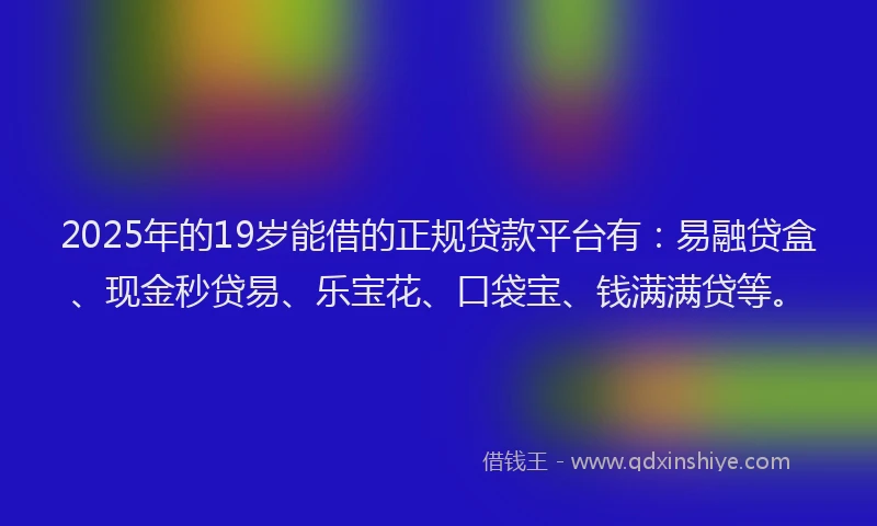 2025年的19岁能借的正规贷款平台有：易融贷盒、现金秒贷易、乐宝花、口袋宝、钱满满贷等。