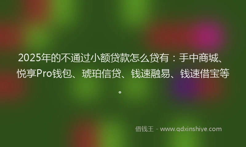 2025年的不通过小额贷款怎么贷有：手中商城、悦享Pro钱包、琥珀信贷、钱速融易、钱速借宝等。