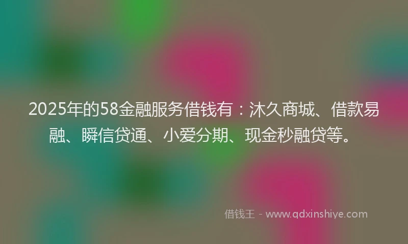 2025年的58金融服务借钱有：沐久商城、借款易融、瞬信贷通、小爱分期、现金秒融贷等。