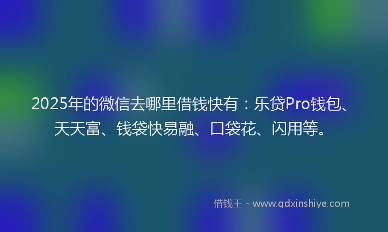 2025年的微信去哪里借钱快有：乐贷Pro钱包、天天富、钱袋快易融、口袋花、闪用等。