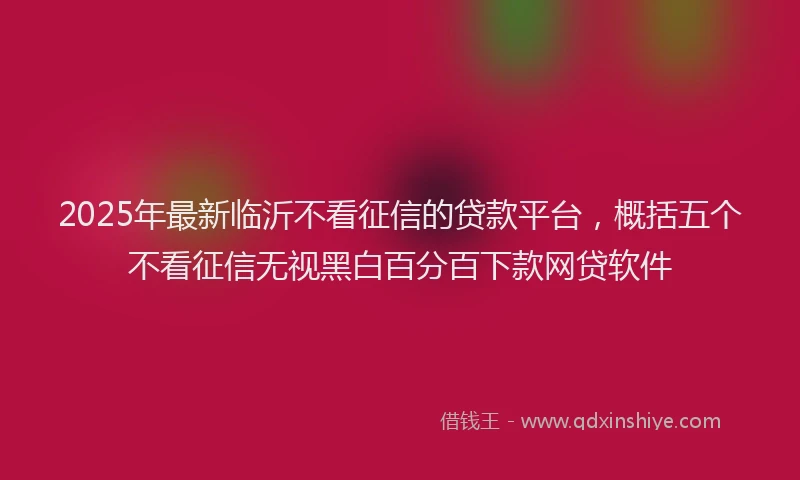 2025年最新临沂不看征信的贷款平台，概括五个不看征信无视黑白百分百下款网贷软件