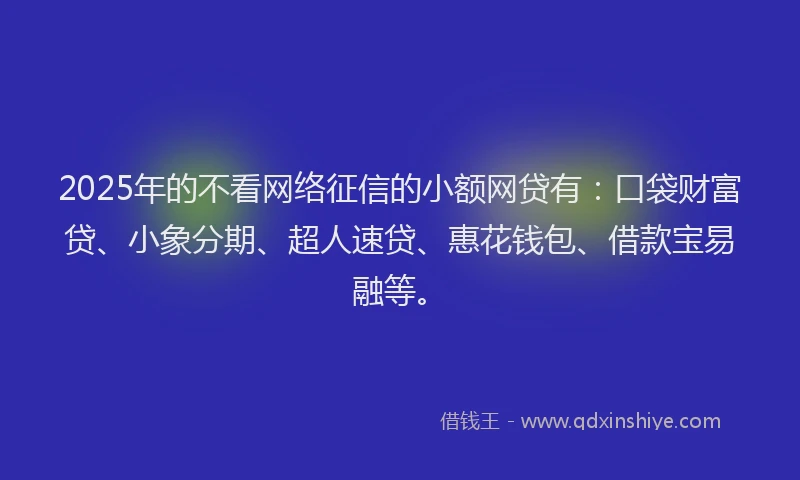 2025年的不看网络征信的小额网贷有：口袋财富贷、小象分期、超人速贷、惠花钱包、借款宝易融等。