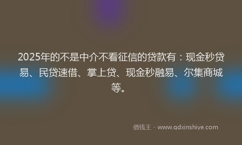 2025年的不是中介不看征信的贷款有：现金秒贷易、民贷速借、掌上贷、现金秒融易、尔集商城等。