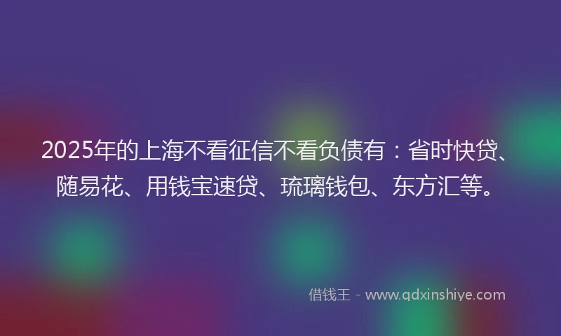 2025年的上海不看征信不看负债有：省时快贷、随易花、用钱宝速贷、琉璃钱包、东方汇等。