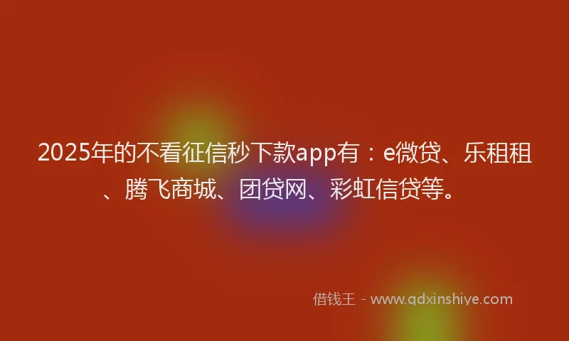 2025年的不看征信秒下款app有：e微贷、乐租租、腾飞商城、团贷网、彩虹信贷等。