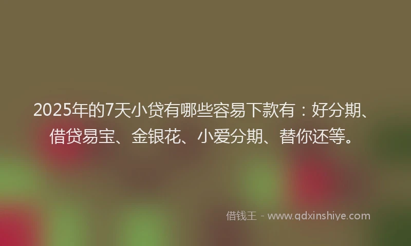 2025年的7天小贷有哪些容易下款有：好分期、借贷易宝、金银花、小爱分期、替你还等。