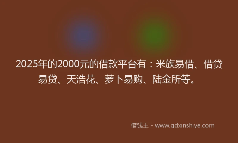 2025年的2000元的借款平台有：米族易借、借贷易贷、天浩花、萝卜易购、陆金所等。