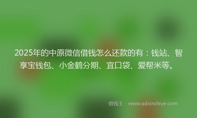 2025年的中原微信借钱怎么还款的有：钱站、智享宝钱包、小金鹤分期、宜口袋、爱帮米等。