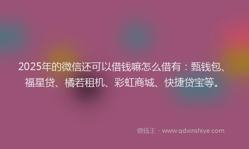 2025年的微信还可以借钱嘛怎么借有：甄钱包、福星贷、橘若租机、彩虹商城、快捷贷宝等。