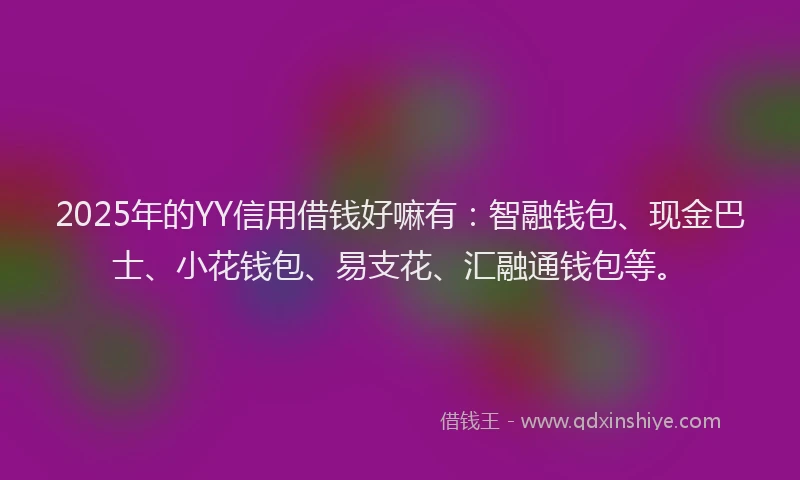 2025年的YY信用借钱好嘛有：智融钱包、现金巴士、小花钱包、易支花、汇融通钱包等。