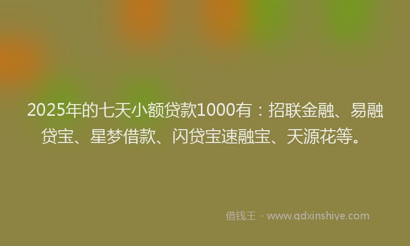 2025年的七天小额贷款1000有：招联金融、易融贷宝、星梦借款、闪贷宝速融宝、天源花等。