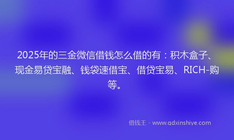 2025年的三金微信借钱怎么借的有：积木盒子、现金易贷宝融、钱袋速借宝、借贷宝易、RICH-购等。