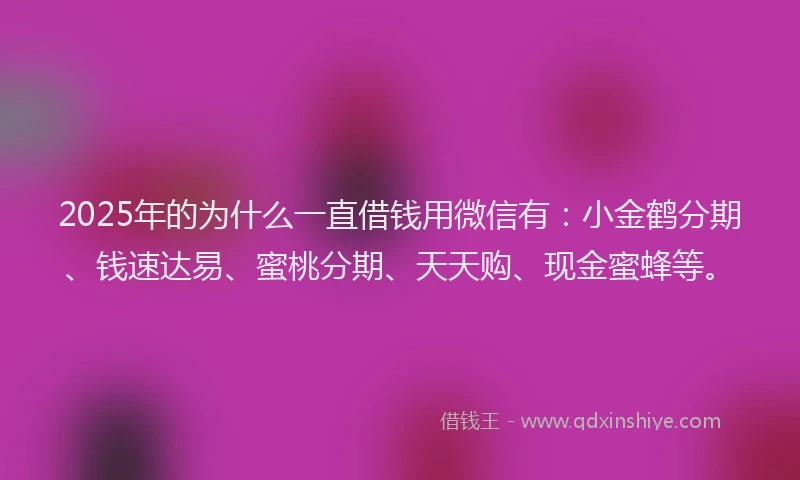 2025年的为什么一直借钱用微信有：小金鹤分期、钱速达易、蜜桃分期、天天购、现金蜜蜂等。
