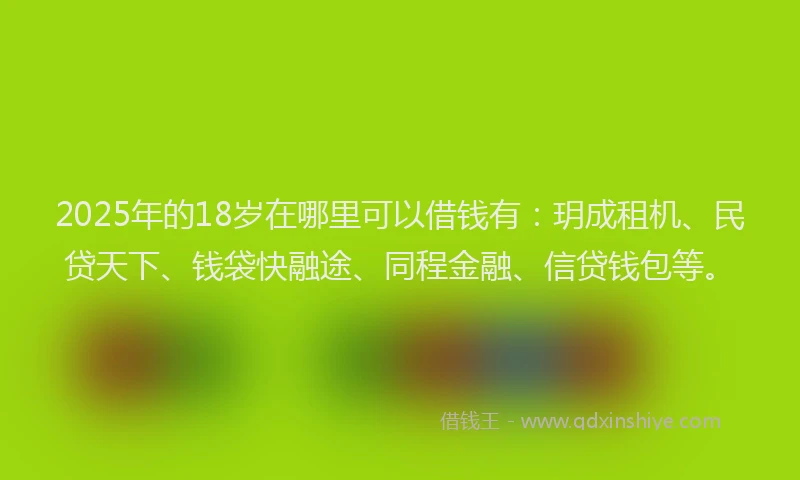 2025年的18岁在哪里可以借钱有：玥成租机、民贷天下、钱袋快融途、同程金融、信贷钱包等。